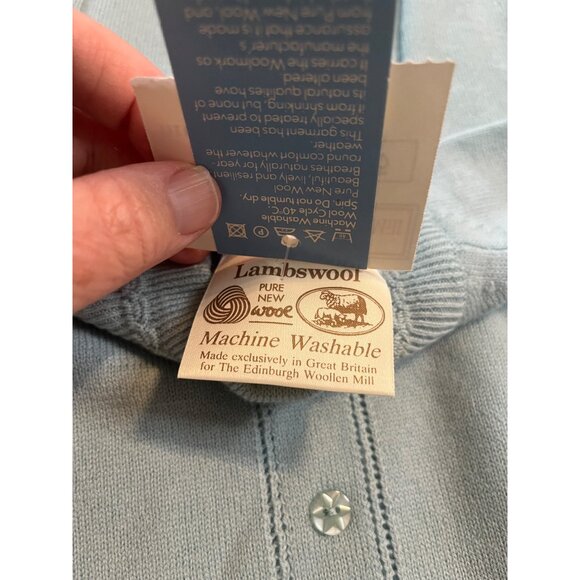 RARE! Vintage NWT 100% pure new wool Lambswool Crew Neck Sweater blue buttons - Picture 3 of 14